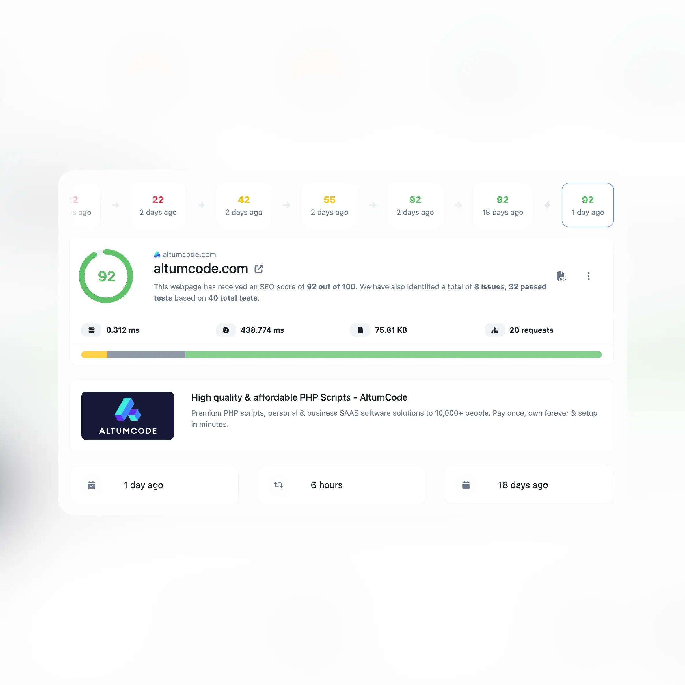 Screenshot der Audit-Historienverfolgungsfunktion der App
