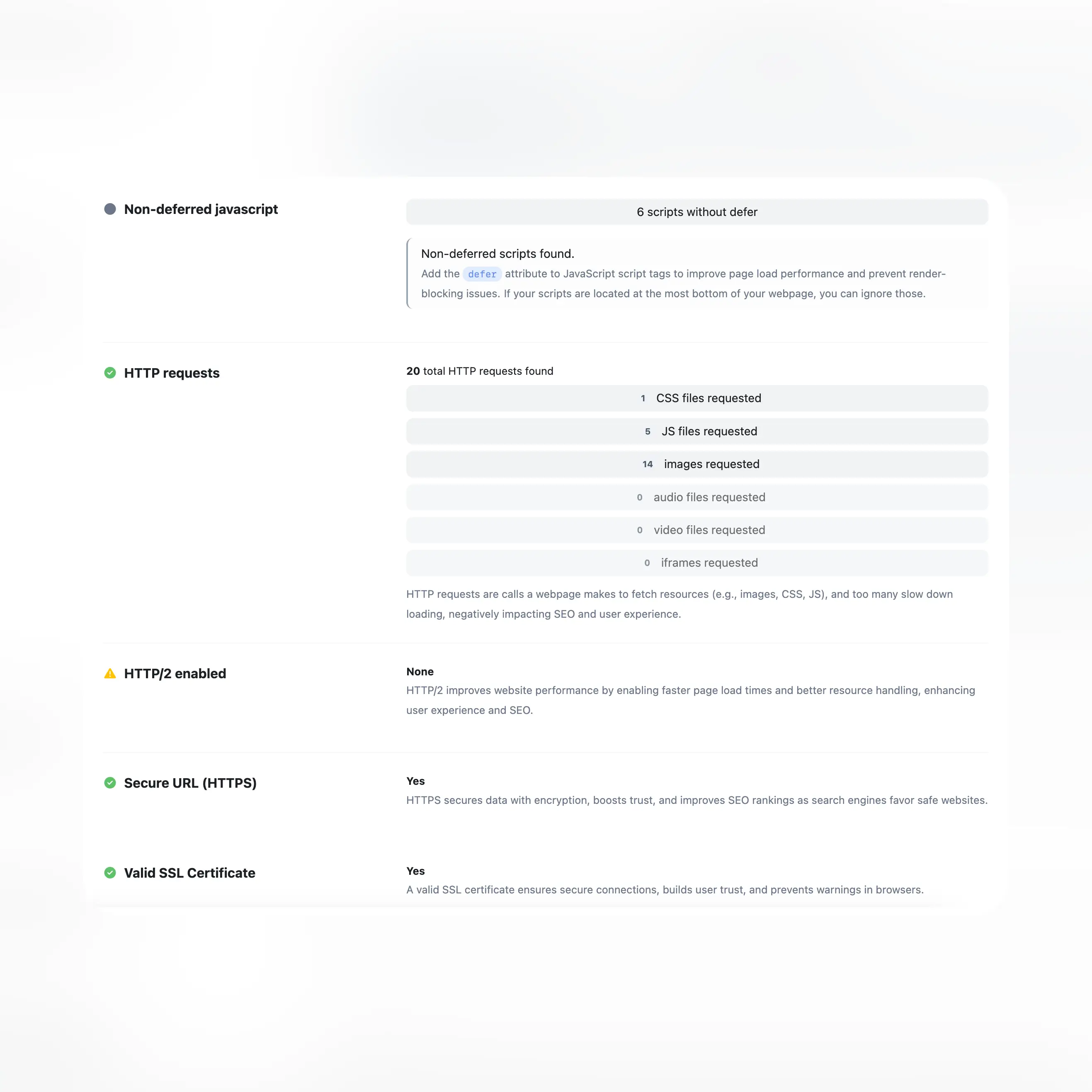 Screenshot der von der App-Audit generierten Tests