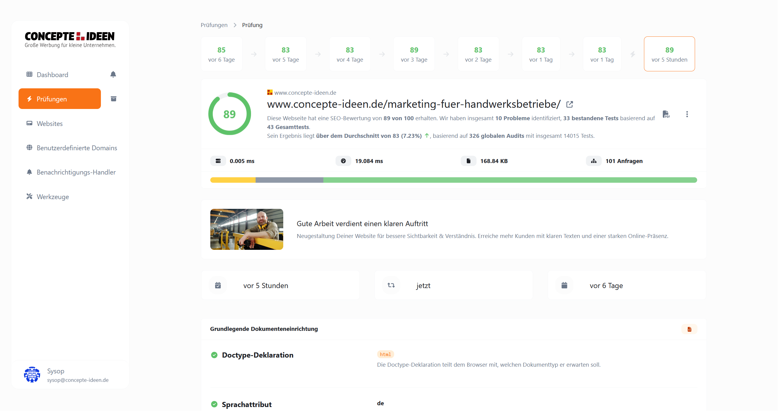 Screenshot des App-Dashboards